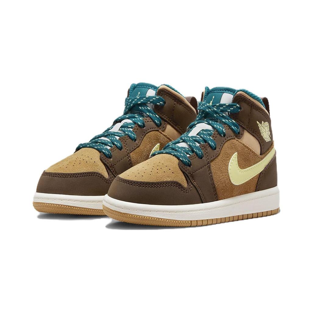 Air Jordan 1 Mid SE PS Cacao Wow Luminous Green Ale Brown Twine Sail Geode Teal DZ6338-200