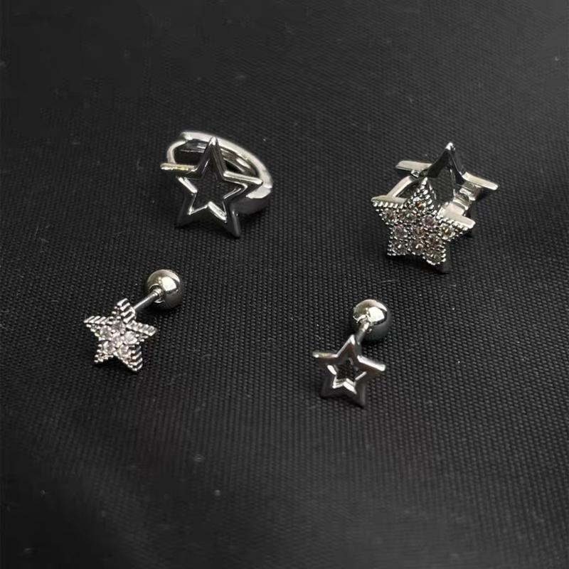 Personality Rhinestones Stud Earrings For Women Men Punk Star Earring Sliver Piercing Ear Studs Couples Fashion Jewelry