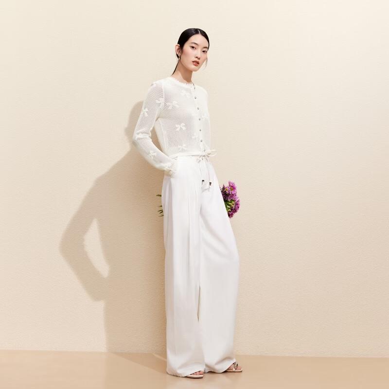 VEROMODA Women's Bow Jacquard Lace Knit Cardigan