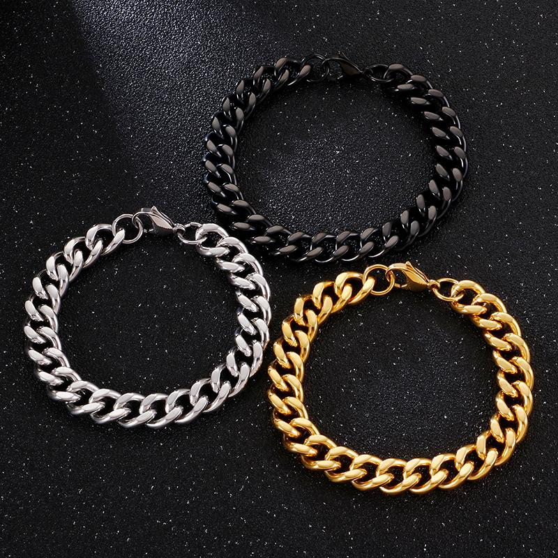 Kalen 11mm Dubai Gold Color Link Bracelet Men 20cm Black Cuban Chain Stainless Steel Jewelry