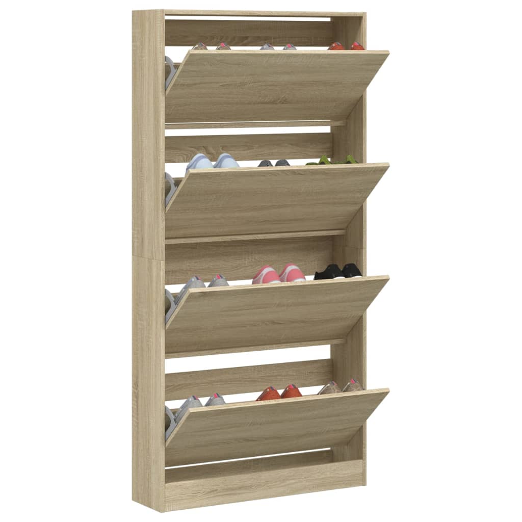 Shoe Cabinet with 4 Doors Sonoma Oak Finish 80 x 21 x 163.5 cm