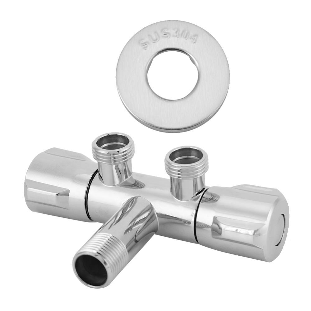 Silver Outlet Angle Valve Copper Double Outlet Shut Off Valve Angle Stop Valve  Bathroom Fixtures