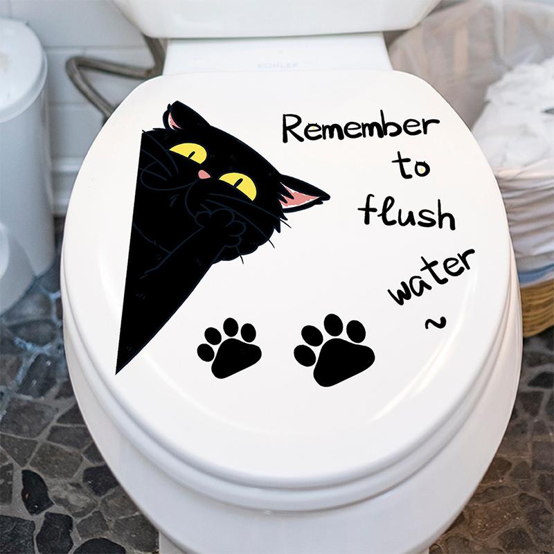 Cartoon Creative Black Cat Toilet Stickers Decorative Bathroom Toilet Lid Stickers Decorative Wall Stickers Removable