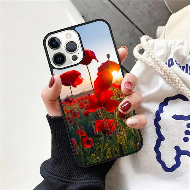 Rote Mohnblume Handyhülle Rückseite für iPhone 17 Air 16 15 14 13 11 12 Pro Max Plus Hülle Coque
