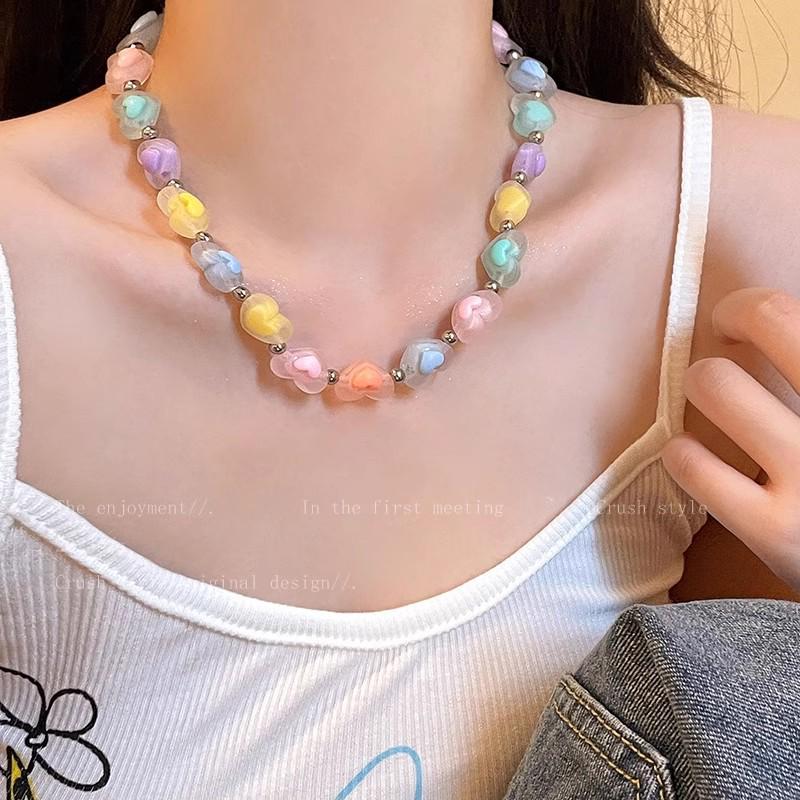 Vibrant Star & Heart Necklace for Women - Trendy Summer Clavicle Chain with Light Luxury Design