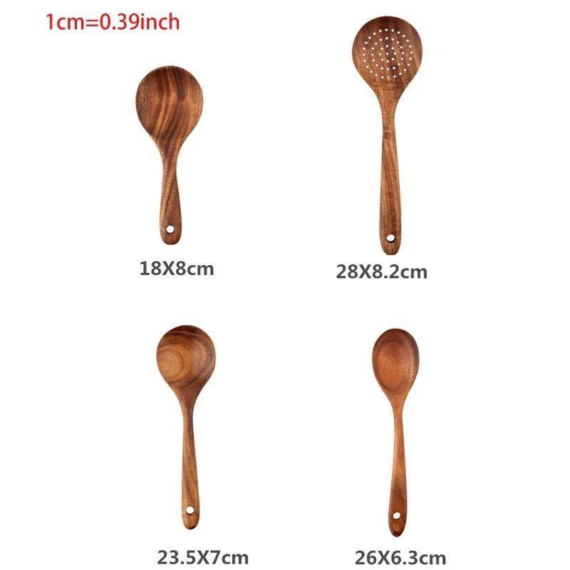 8 Pieces Wooden Cooking Spoons Wooden Tableware for Cooking Utensils Rack Natural Teak Wooden Kitchen Utensils Set