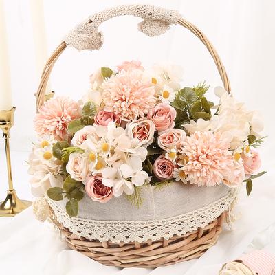 4Pcs Fake Hydrangeas Rose Artificial Silk Daisy Flower Bouquet Fall Decorations for Kitchen Home Garden Table Centerpieces Decor