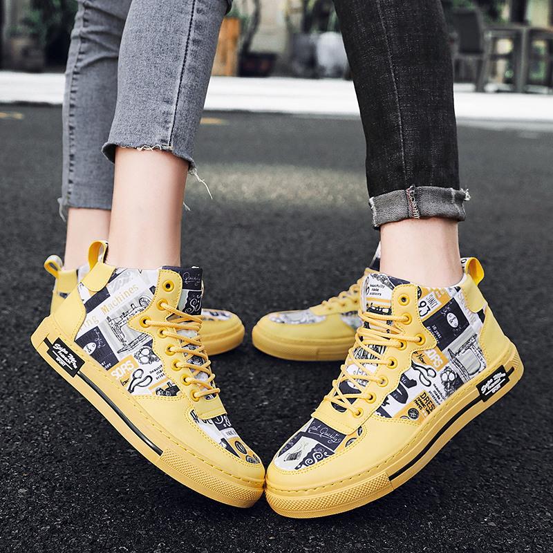 Fashion Graffiti Printed Skateboard Shoes Men's High Top Men Sports Sneakers Platform Women Trainers Skate Shoes Running Casual