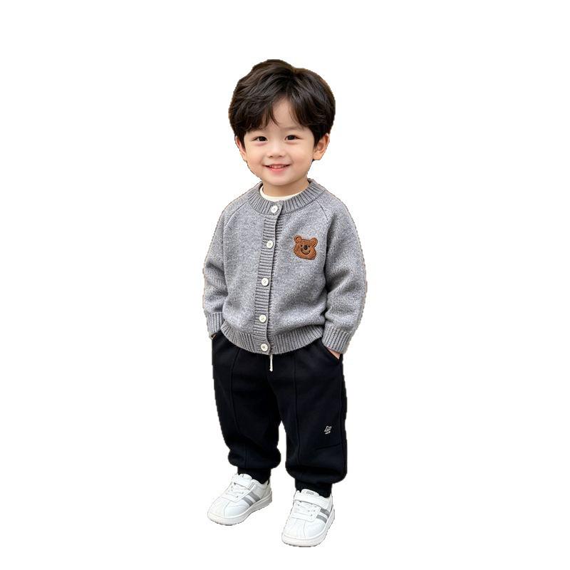 Kids' Solid Color Knit Cardigan - Boys' Spring Sweater & Girls' White Round Neck Coat