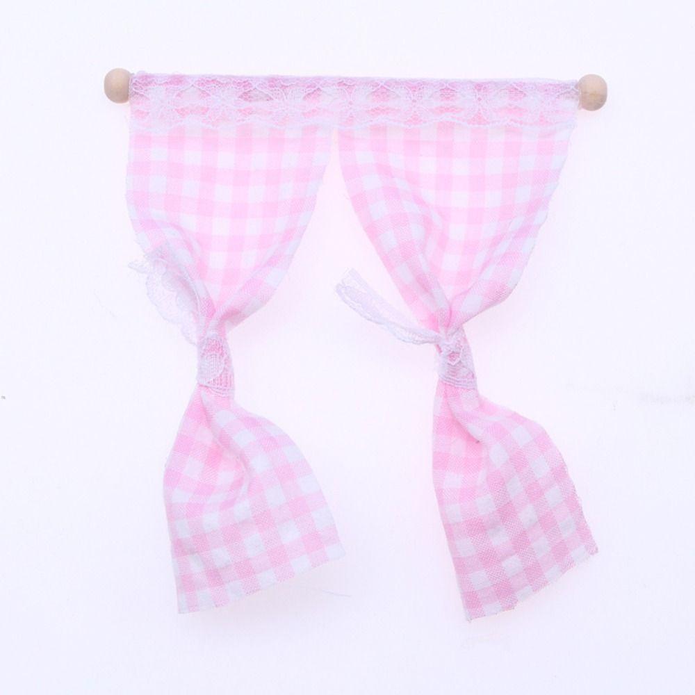Flower Curtain Dollhouse Decor Accessories 1/12 Scale Miniature Pink Curtain  Kids