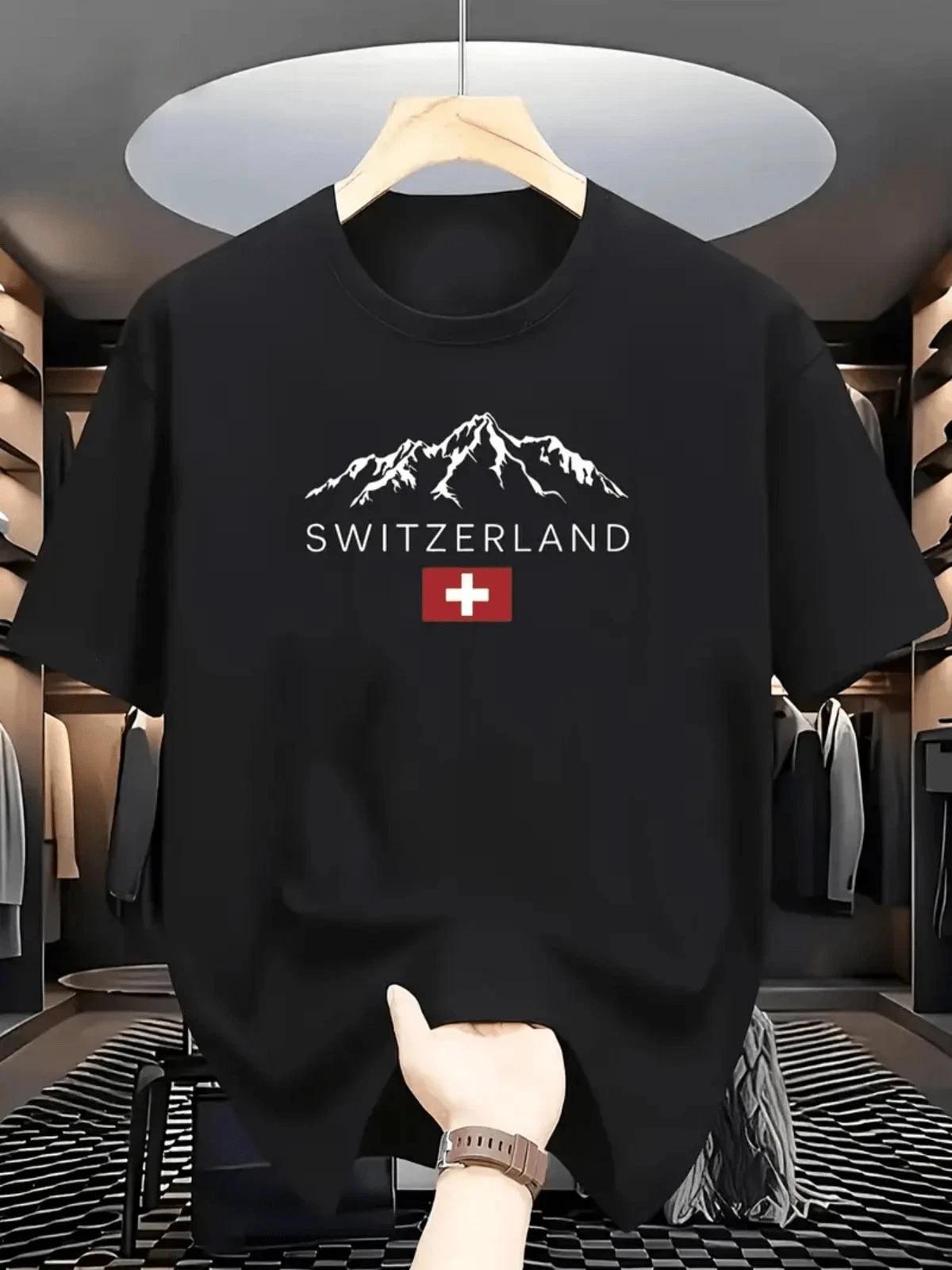 Футболка с графическим изображением Альп Швейцарии Флаг Швейцарии Туристическая приключенческая футболка 4XL