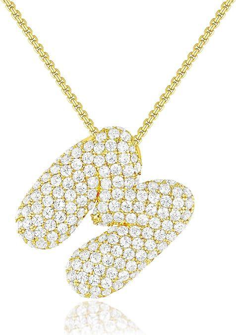 Stainless Steel Bubble Letter Initial Pendant Chunky Women Personality Jewelry Zircon Gold Plated Balloon 26 Letter Necklaces