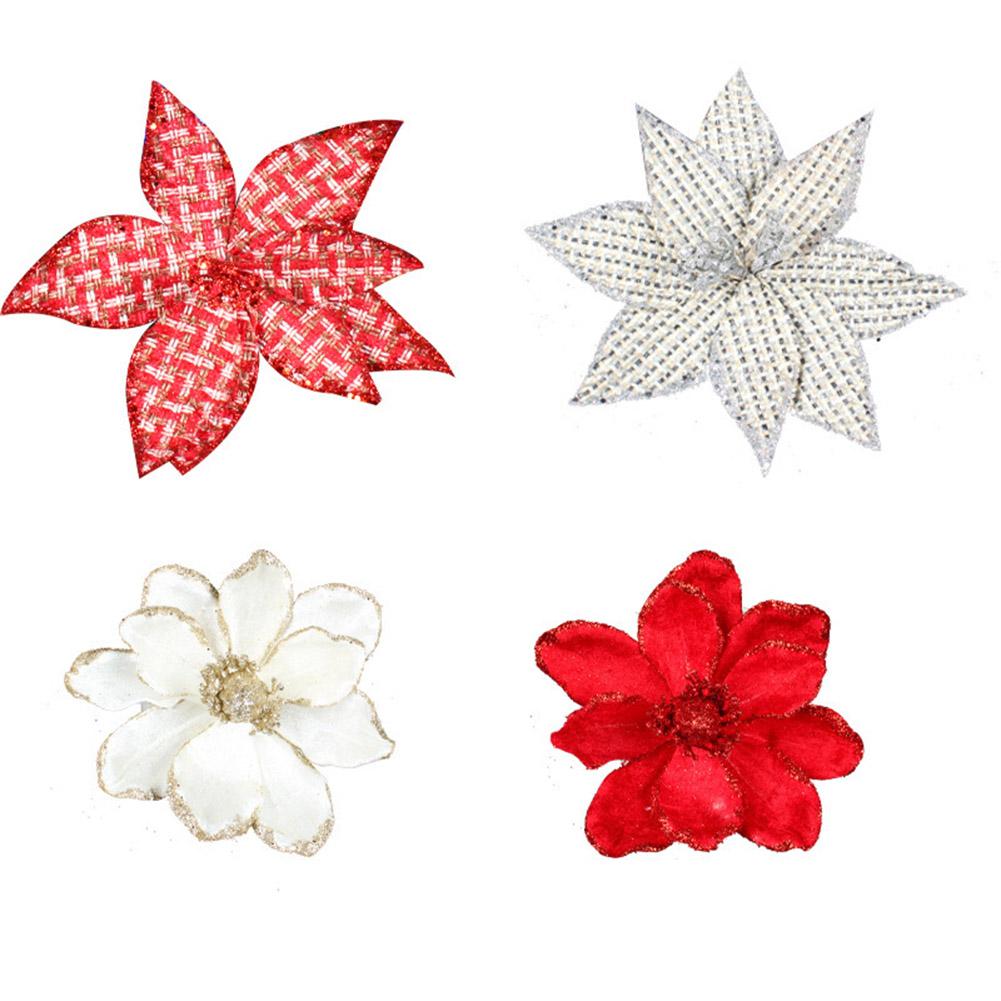 Christmas Flower Glittering Decoration 2026 Simulation Flower Christmas Garland Tree Hanging Pendant For Home Outdoor Decor