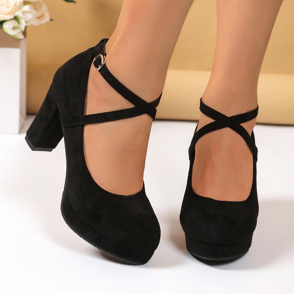 Fashion Women Shoes On Heels Women Platform Pumps Spring Summer Shallow Cross Strap Buckle Shoes Round Toe Shoes for Women High Heels