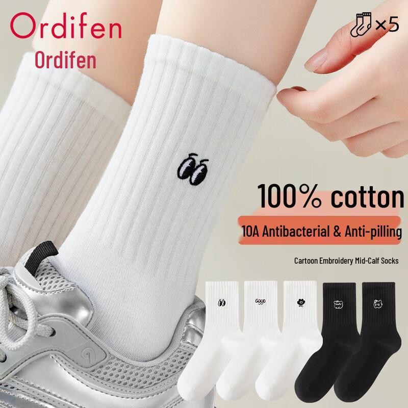 Audifen Women s Embroidered 100% Cotton Socks 5-Pair Pack One Size