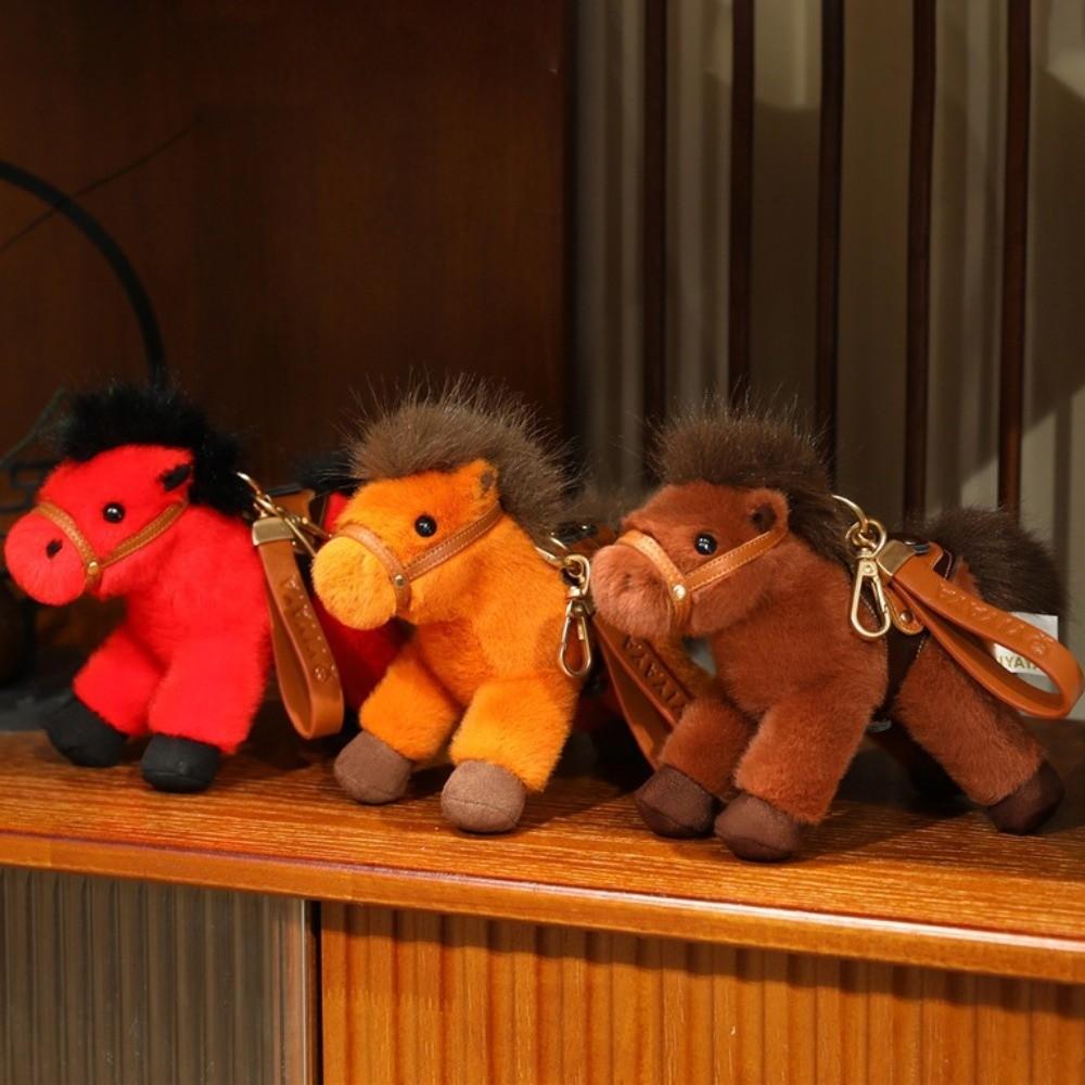 Cartoon Horse Stuffed Toy Keychain Keyring Simulation Horse Toy Keychain Christmas Gift
