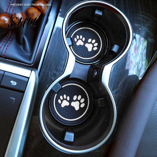 Car Coaster Round Water Bottle Silicone Dog Paw Print Cup Holder Anti-slip Hear-resistant Mat Interior Accessories