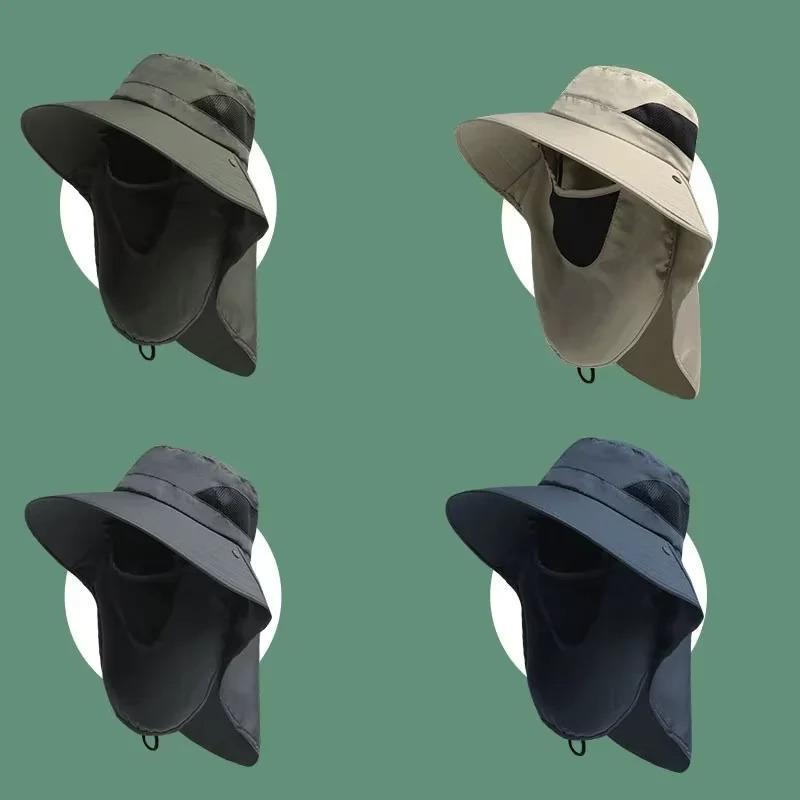 UV Protection Bucket Hat with Neck Flap Lightweight Full Face Mask Sun Guard for Hiking Fishing Camping