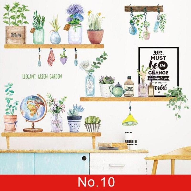 24 Styles Wall Stickers Decorated Tropical Green Leave Nordic Fresh Living Room Bedroom Stickers Plant Flowers Wall Decorations
