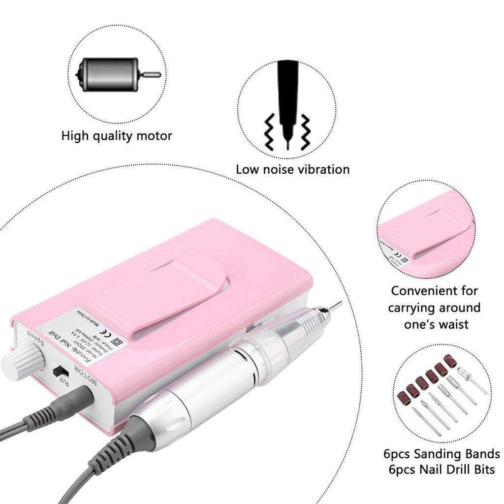 Portable Rechargeable Electric Nail Drill Machine 30000 RPM Cordless White