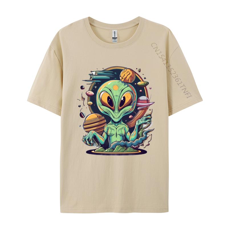 Alien Tshirt Anime Printed Tshirt Funny UFO Alien Space Men Tshirt Green And White Graphic T Shirt
