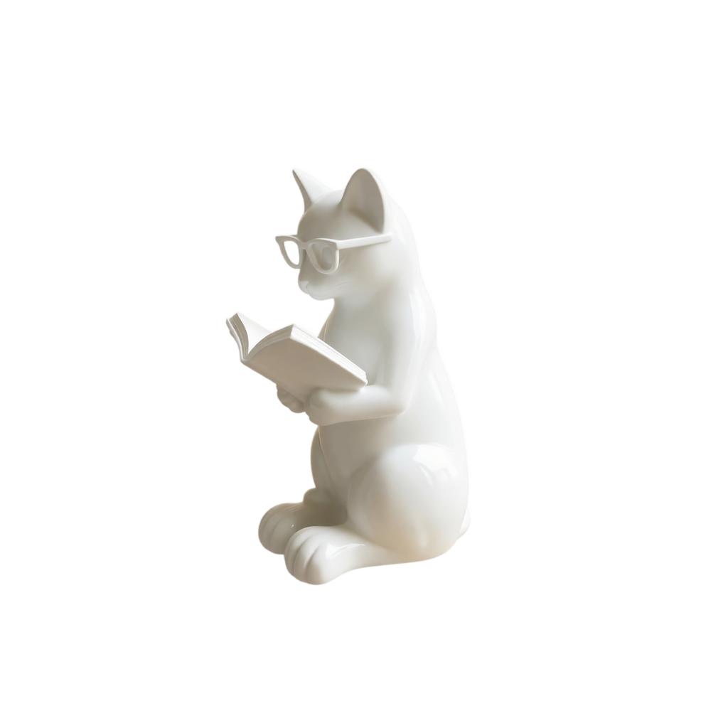 Reading Figurine with Glasses, Resin Statue for Bookshelf Desk Decor, Gift for Book Lovers and Lovers
