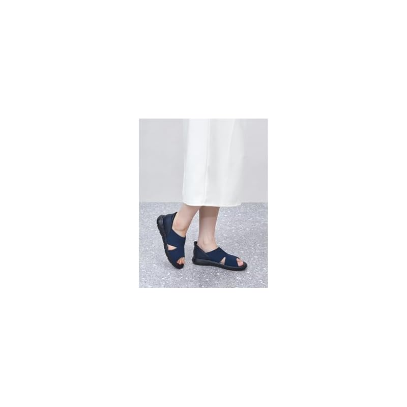 [Pansy] 4447 Open-toe shoes for women, 3E width, mesh knit, 24.5cm, navy.