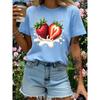 T-shirt a maniche corte con fantasia di gelato alla fragola rossa in tessuto confortevole
