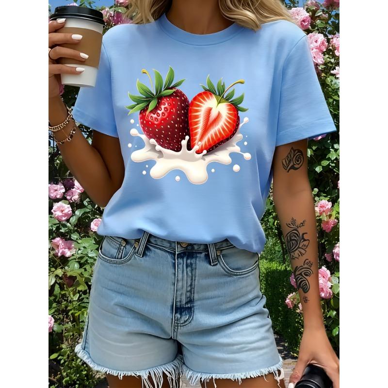 T-shirt a maniche corte con fantasia di gelato alla fragola rossa in tessuto confortevole