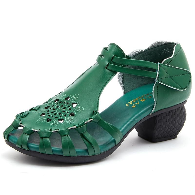 Mode GKTINOO 2025 Ethnischer Stil Bequeme High Heels Plateau Echtes Leder Damenschuhe Ausgeschnitten Damen Strand Sommer Sandalen Rutschfest