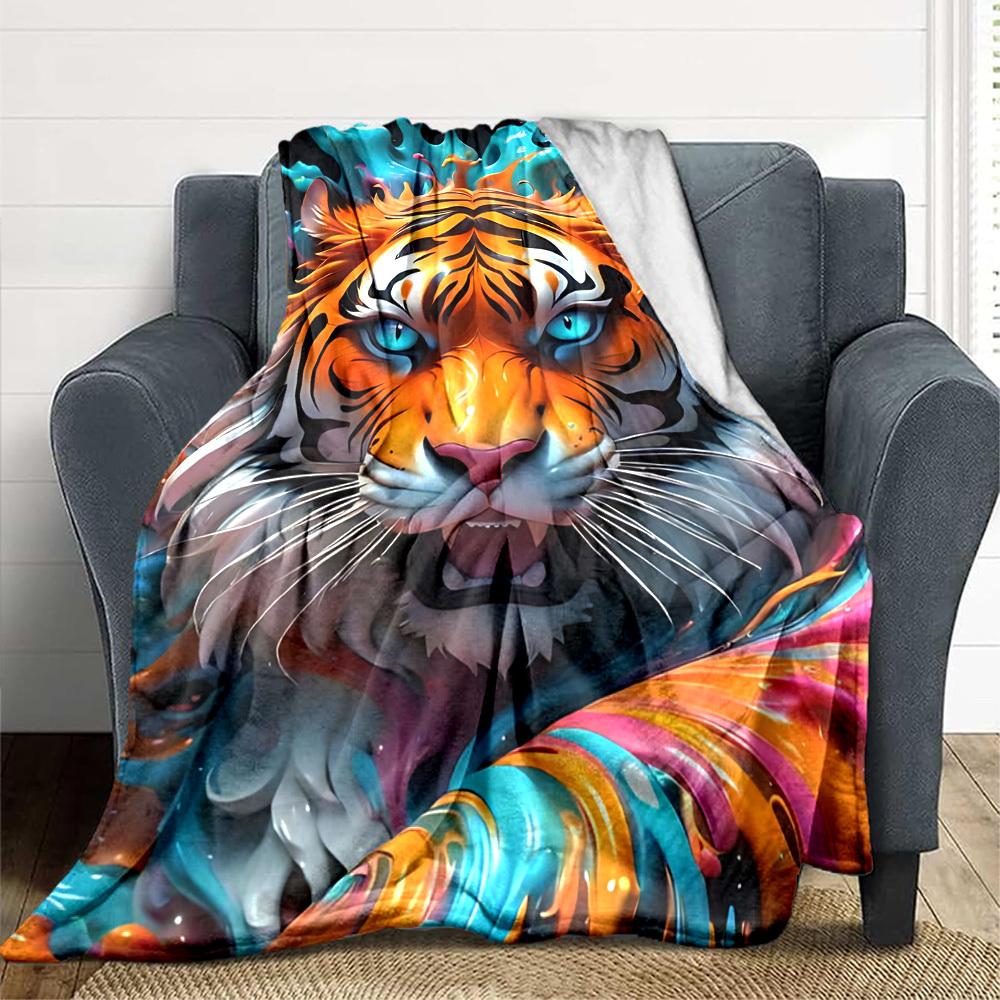 1pc Tiger Print Blanket Lightweight Blanket Throw Blanket For Sofa, Bed, Travel, Camping, Livingroom, Office, Couch, Chair yy251010075