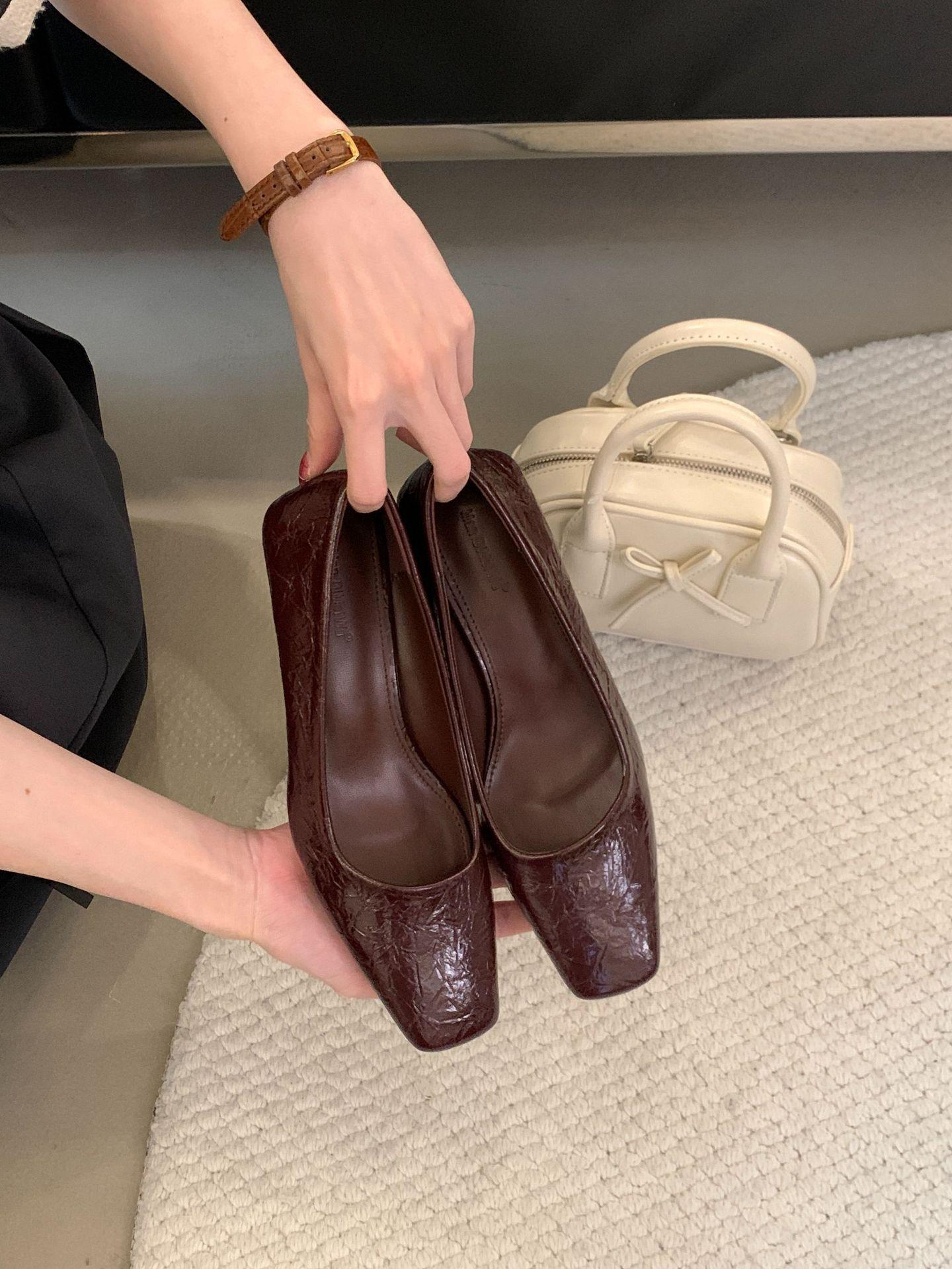 Pumps Spring Autumn Square Toe Vintage Commute Women s Simple Fashion Low Cut Slip On Thin Heel 35 красный