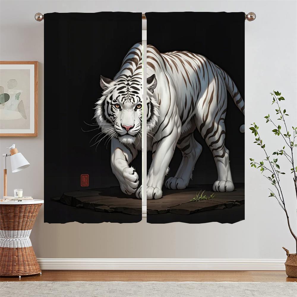 White Tiger Mountain Sea Classics Curtains for Kitchen Curtains 2 Pieces Window Partition Fabric Curtain for Children's Room