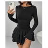 Temperament Dresses Woman Mini vestidos Simple Style Elegant French Bodycon Slim Pleated Fashion Long Sleeve Commuting Sexy