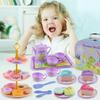 Dinosaurs Tea Party Set For Little Girls Pretend Teapot Set Princess Play Kitchen Plaything With Dessert Carrying Case Birthday Gifts