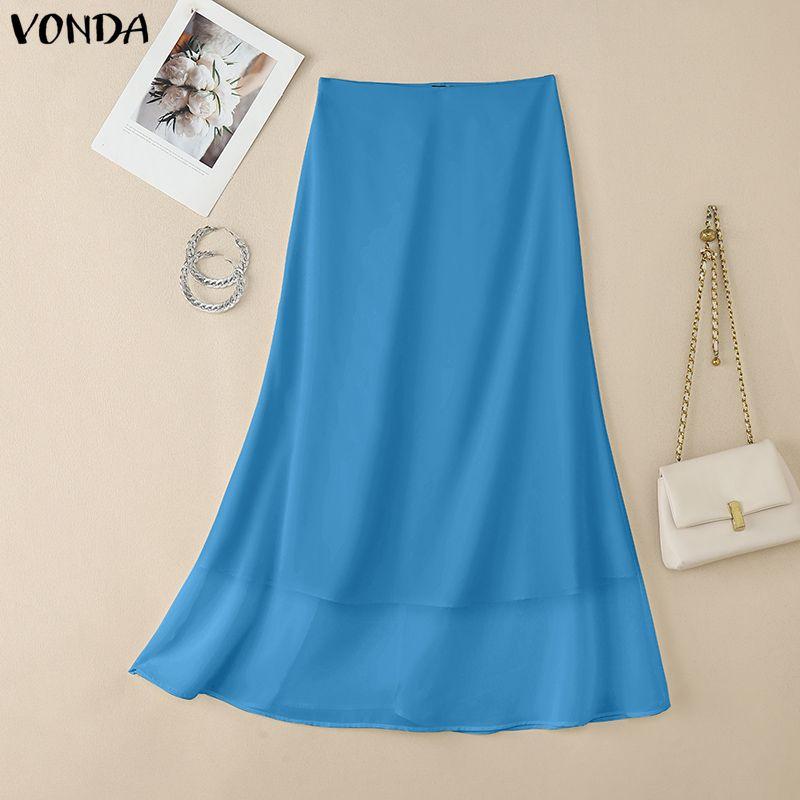 

VONDA Женские повседневные однотонные тонкие макси-юбки с двойным слоем на молнии 2XL синий