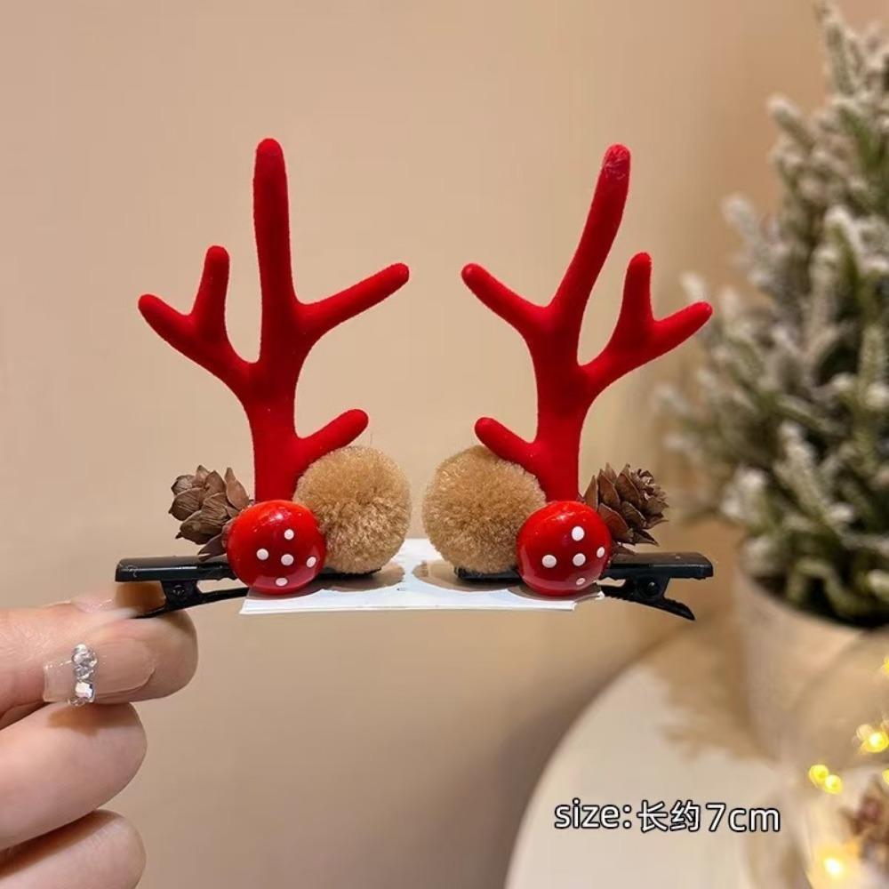 2pcs Assorted Christmas Reindeer Antler Hair Cute Pinecones Mushrooms Festive Accessories Holiday Parties Celebrations Hairpin
