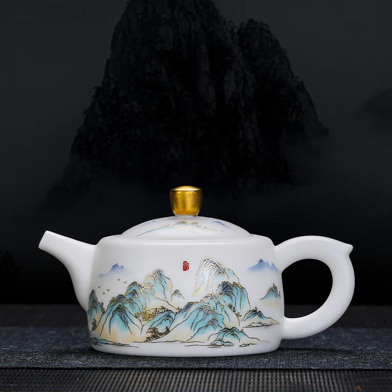 Chaxun High-End Ceramic Xishi Teapot Set with Blue Landscape Painting