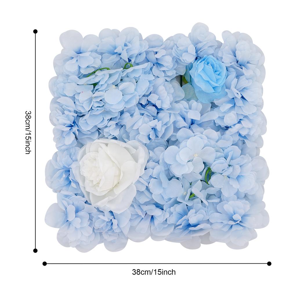 12-PCS Artificial Flower Wall Panel Blue White Silk Faux Dahlia Rose Hydrangea for Wedding Backdrop Party Decor Photo Booth