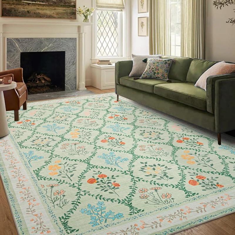 Rugs For Bedroom Pink Flowers Living Room Carpet Non-Slip Machine Washable Large Rug Home Decorative Sofa Coffeetable Floor Mat