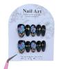Wearable Art: Handmade Blue-Purple Flower Gilded Medium Oval False Nails
