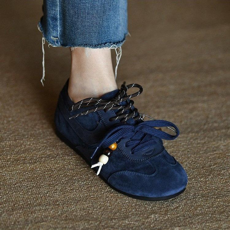 Trend matte cowhide blue Dexun shoes women's fashion casual shoes 2025 new autumn soft leather women's shoes single shoes