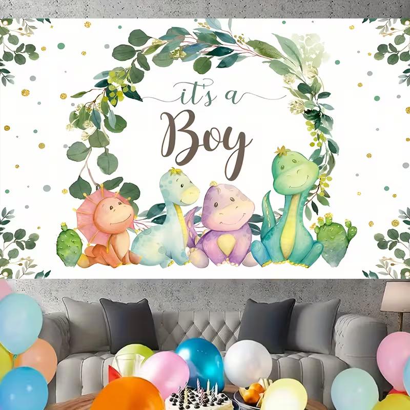 2D Boy Baby Shower Party Backdrop with Colorful Dinosaurs Photo Banner