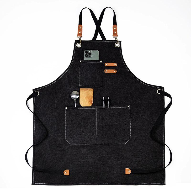 Canvas Work Aprons for Men Women, Cooking Aprons with Adjustable Strap and 3 Pockets, Apron for Server Kitchen Cooking Baking Artist Painting