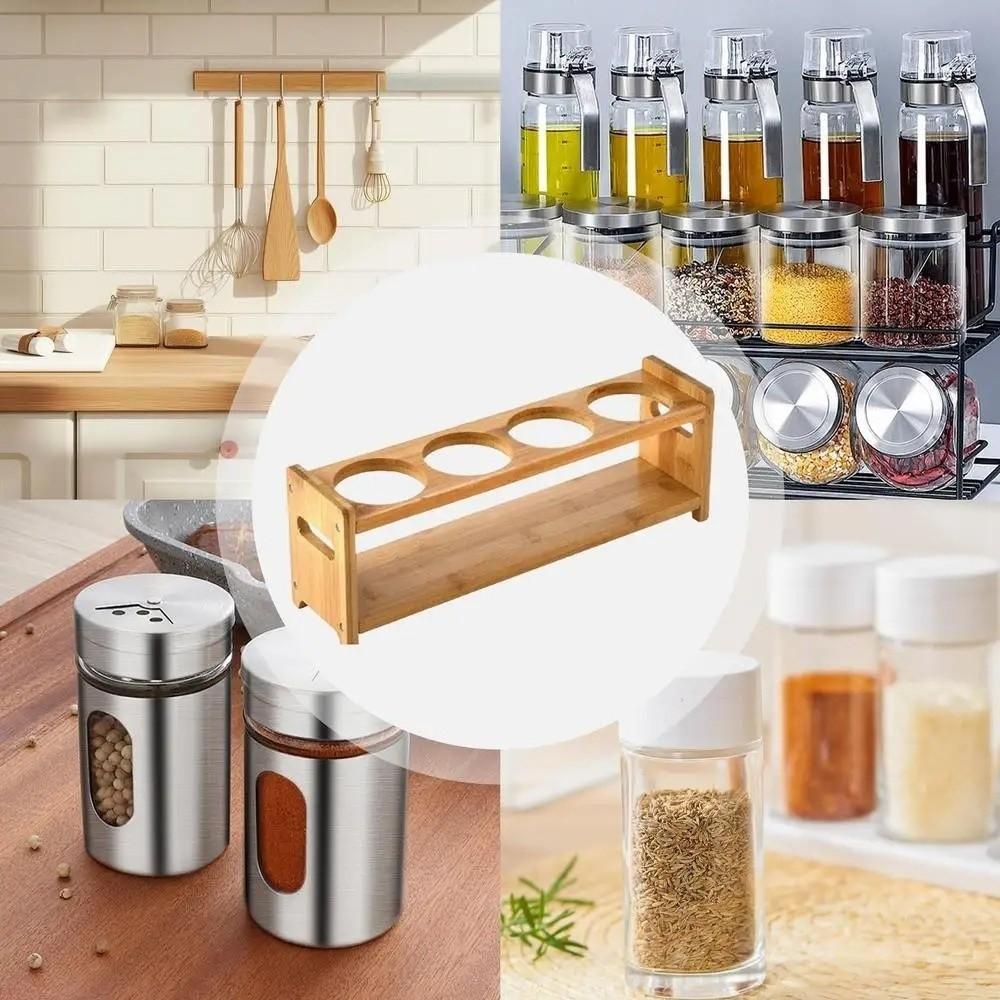 Multi-Compartment Wooden Oil Bottle Display Stand 4-hole Stand Kitchen Storage Shelf  Bar Counter