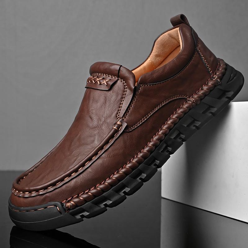 Men's Wide Slip-On Leather Shoes - Business Casual, Soft Sole, Large Sizes 45-46, Genuine Leather