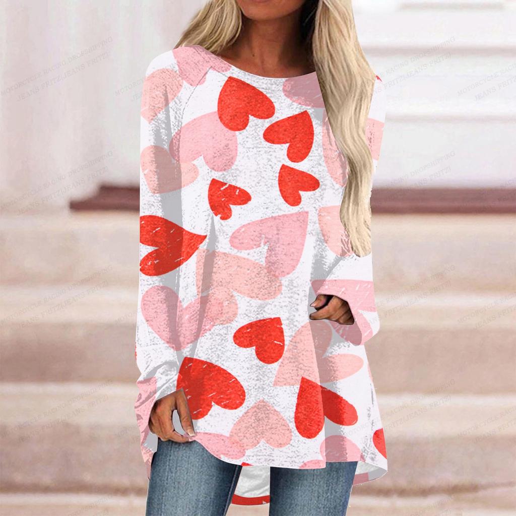 T-skjorte for kvinner Love Heart T-skjorte mote T-skjorte for kvinner Kawaii T-skjorte Langermet T-skjorte Dame Overdeler T-skjorter Kjærestegaver