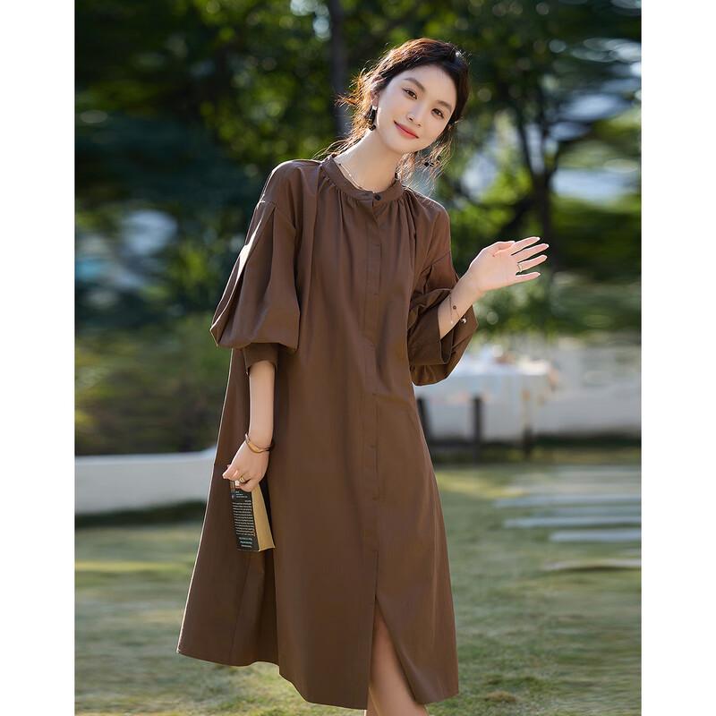 Women's Summer Cotton Lantern Sleeve Midi Dress