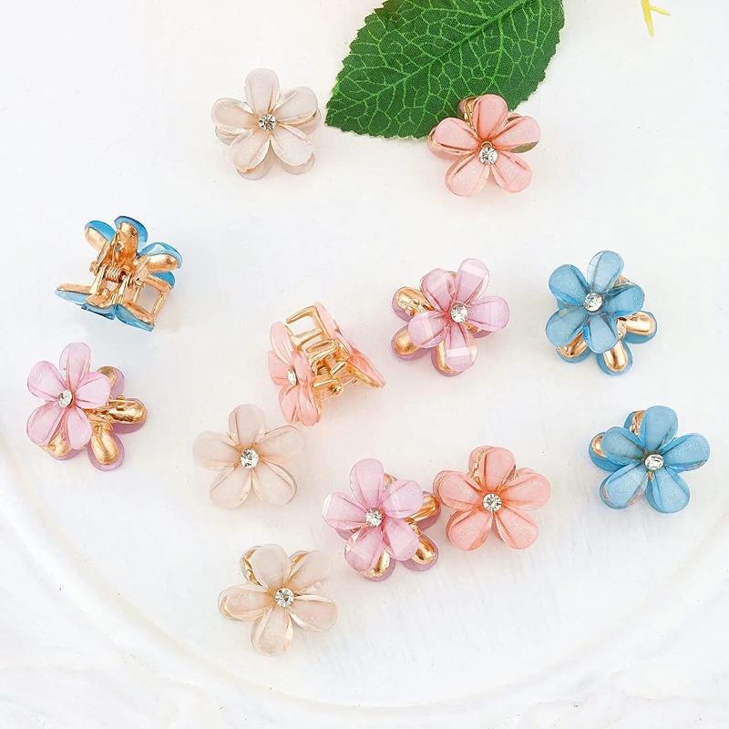 10pcs Crystal Flower Hair Clip Rhinestone Alloy Hair Clip Suitable For Sweet Summer Side Clip Hairstyle Accessories For Girls