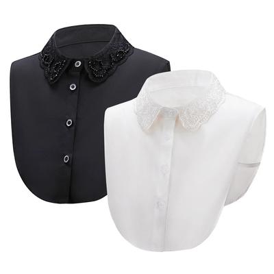 Women Fashion Fake Collar Detachable Shirt Lapel Necklace Ladies Solid Color False Collar Blouse Top Faux Col Half-Shirt